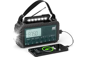 PPLEE Emergency Radio AUTO NOAA Weather Radio, Hand Crank Solar AM/FM/SW NOAA Shortwave Radio for Survival, Portable Radio with Camping Flashlight, Reading Lamp, Phone Charger, SOS Alarm, Clock, LCD Display