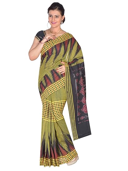 ODISHA HANDLOOM Womens Sambalpuri Ikat Cotton Saree (OHAUG2019-11, Green)