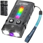 BORUIT EV20 LED Small EDC Flashlight with 365nm UV Light,1100 Lumen USB-C Rechargeable Pocket Keychain Flashlights with RGB Side Light,IP66 Waterproof,Clip &amp; Tail Magnet for Camping,Aluminum Black