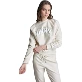 DKNY Women's Long Sleeve Shadow Varsity Logo Crew Sweatshirt With Rib Inserts