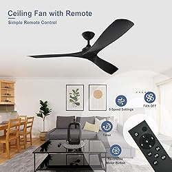 BvenuBigLite Black Ceiling Fan for Indoor: 3 Blades