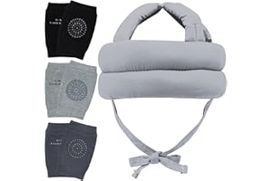 REFLYAWAY Adjustable Infant Baby Safety Helmet & Baby Knee Pads 3 Pairs Toddler Protector Cap Soft Cotton Cushion, A Bump-Free Safety Hood for Your Baby to Learn to Crawl, Walk, and Run with Soft Knee Pads
