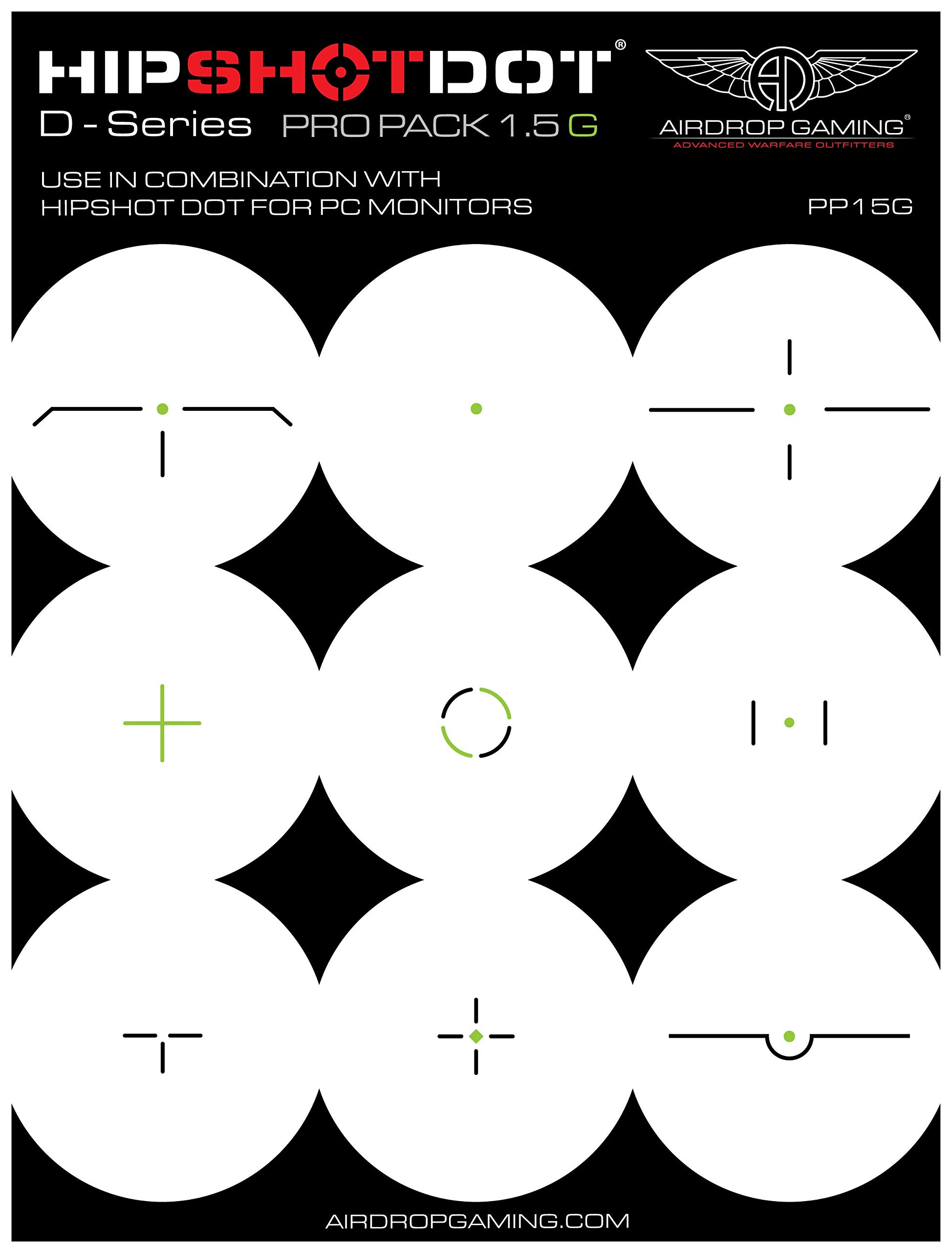HipShotDot D-Series Pro Pack - Reusable Transparent Aim Sight Assist TV Decals - Gaming Television or Monitor Decal for FPS Video Games Compatible with PC, Xbox & PlayStation (1.5 Green)