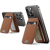 for Magsafe Wallet, Strong Magnetic Wallet for iPhone 17/16/15/14/13/12 Series, Mganetic Card Holder with Adjustable Stand, RFID Blocking, 6 Cards and ID Holder, Leather Slim Phone Wallets, Brown