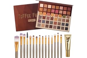 UCANBEMAKEUP UCANBE TOFFEE FUSION 48 Colors Eyeshadow Palette +15Pcs Brushes Set + Eye Shadow Primer All in One Makeup Kit - Highly Pigmented Matte Shimmer Glitter Long Lasting Blendable Neutral Makeup Pallet