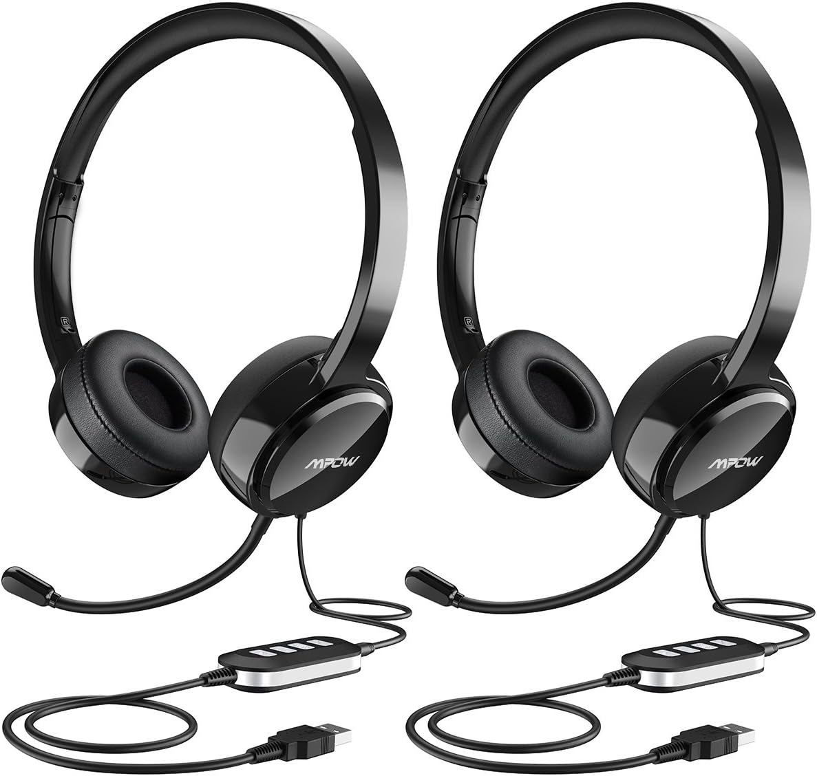 Mpow PC Headset, Multi-Use USB Headset & 3.5mm Skype Headset Chat Headset Office headset Gaming Headset VOIP Headset In-line Control for Mac PC Moblie Phone (Built-in Noise Reduction Sound Card) [2 Packs]
