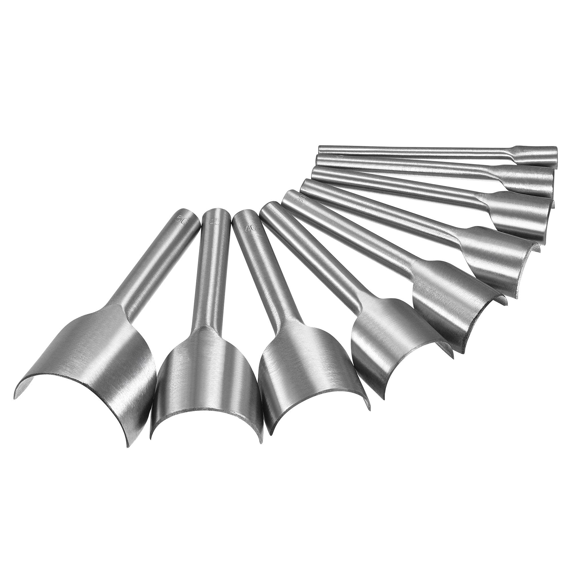 sourcing map Half-Round Leather Cutter Punch Set 10mm-50mm Strap End Punch Tool for Crafting Strap Belt, Wallet and Bag DIY Craft, Set of 9