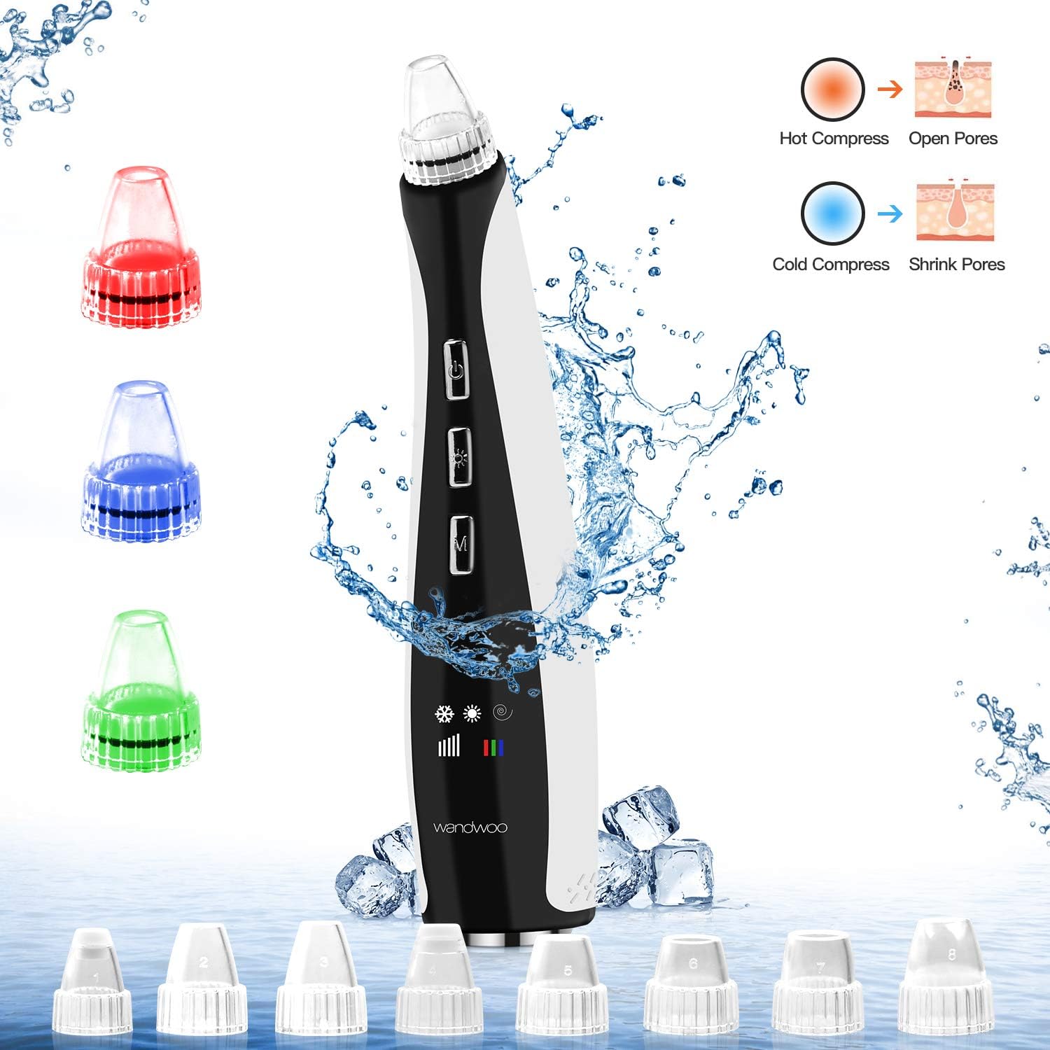 【Newest 】Blackhead Remover Vacuum,Wandwoo Ice & Hot Sensing Electric Pore Cleaner,Lamp Care Blackhead Suction Remover,USB Rechargeable Facial Care Tool With 10 Replaceable Heads
