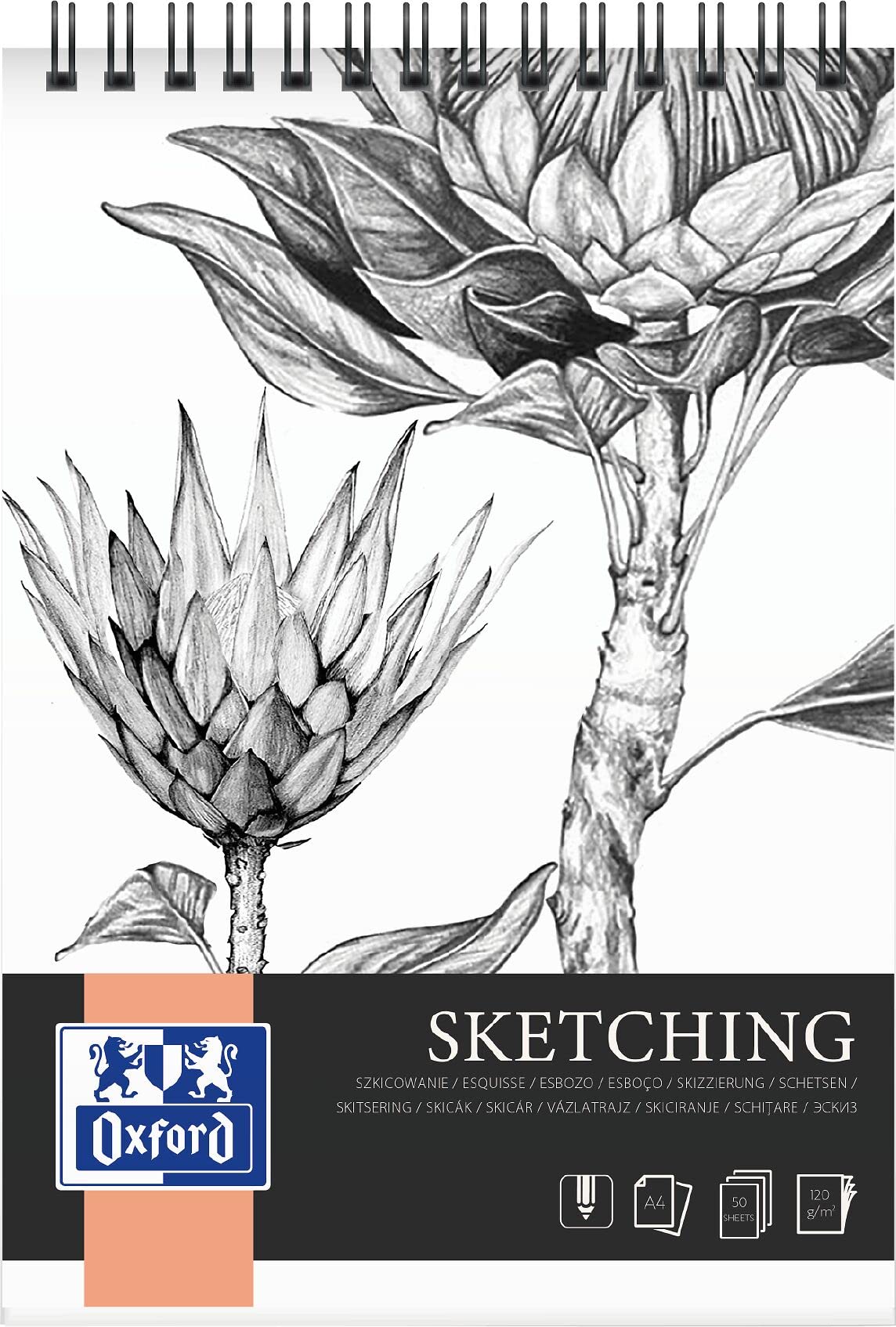 Oxford Sketch pad A4, 50 Sheets, 120 g, on Spiral on the Short Side