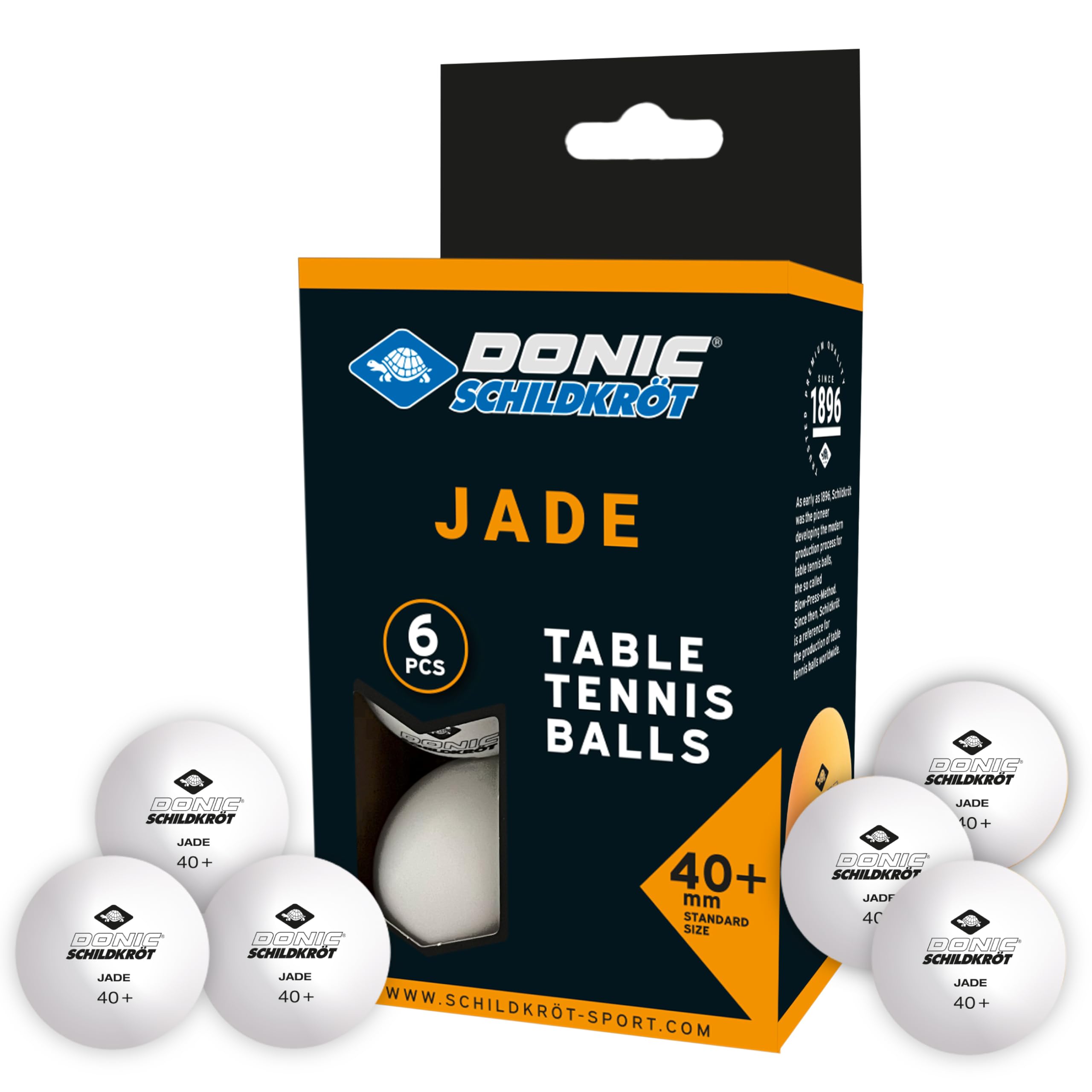 Donic-Schildkröt Jade Table Tennis Balls, 40 mm, White, 6 Pieces, 618371