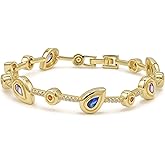 ZEMZEM ONLINE Gold Plated Colorful Teardrop and Round Gemstone Bracelet – Elegant Adjustable Women’s Jewelry with Cubic Zirconia Accents BR05