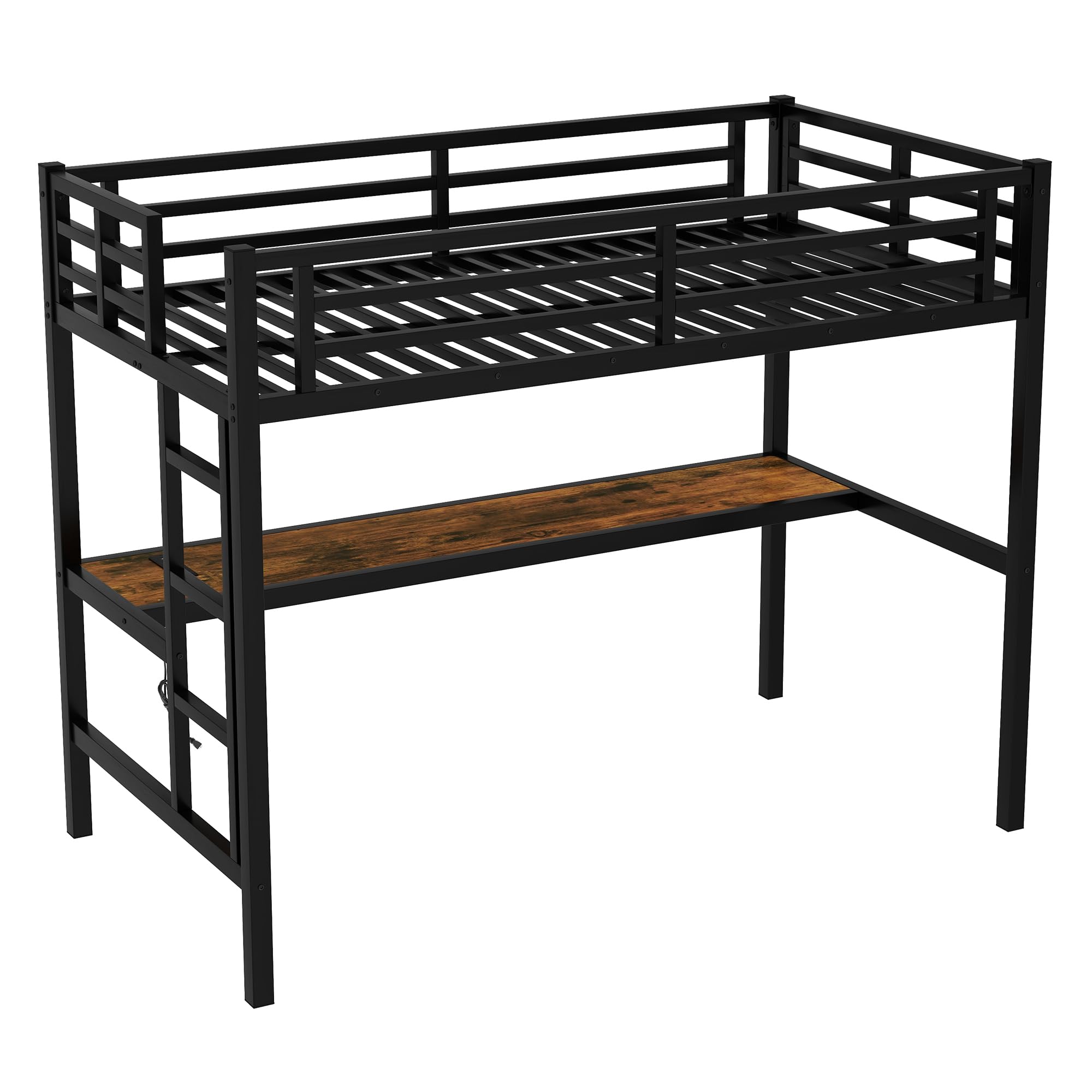 Photo 1 of Bellemave Twin XL Loft Bed with Desk and LED, Metal Twin XL Loft BedFrame with guardrail and Ladder for Adults, Kids, Teens, Black