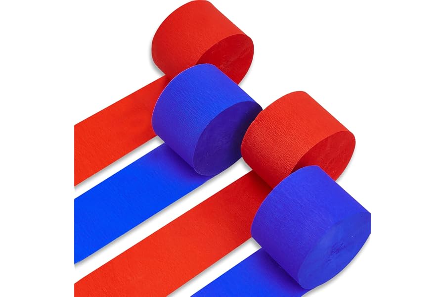 PartyWoo Red and Blue Crepe Paper Streamers 4pcs 328ft Pack of Red and Blue Crepe Paper Streamers for Birthday Engagement Baby Shower Bachelorette Graduation Wedding Independence Party Decorations