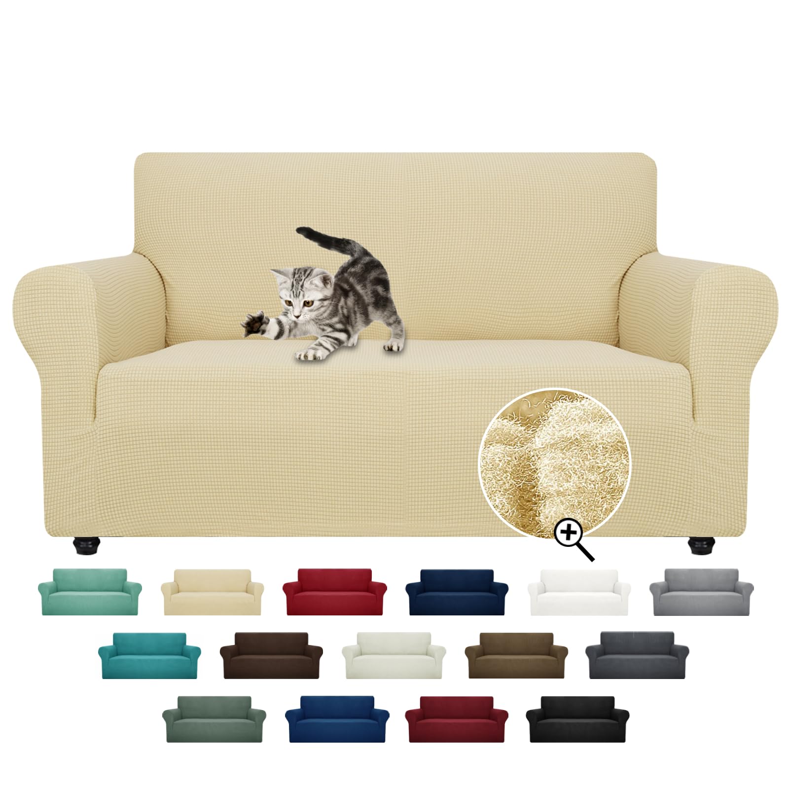 Photo 1 of ZNSAYOTX Super Stretch Couch Cover Love Seat Sofa Covers for Living Room Dogs Pet Friendly Furniture Protector Spandex Loveseat Slipcovers with Anti Slip Foam Sticks (Beige, Medium)
