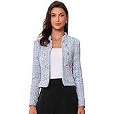 Allegra K Vintage Tweed Jackets for Women's Stand Collar Business Open Front Cropped Blazer Jacket