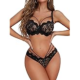 Donnalla 2 Piece Lingerie Sets For Women Sexy Floral Lace Bra and Panty Sets Push Up Babydoll Underwear Outfits