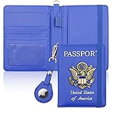 Cnycmy Passport Holder with Airtag Slot, Women's Travel Wallet, RFID Protection, Waterproof, Family Size (Dark Blue)