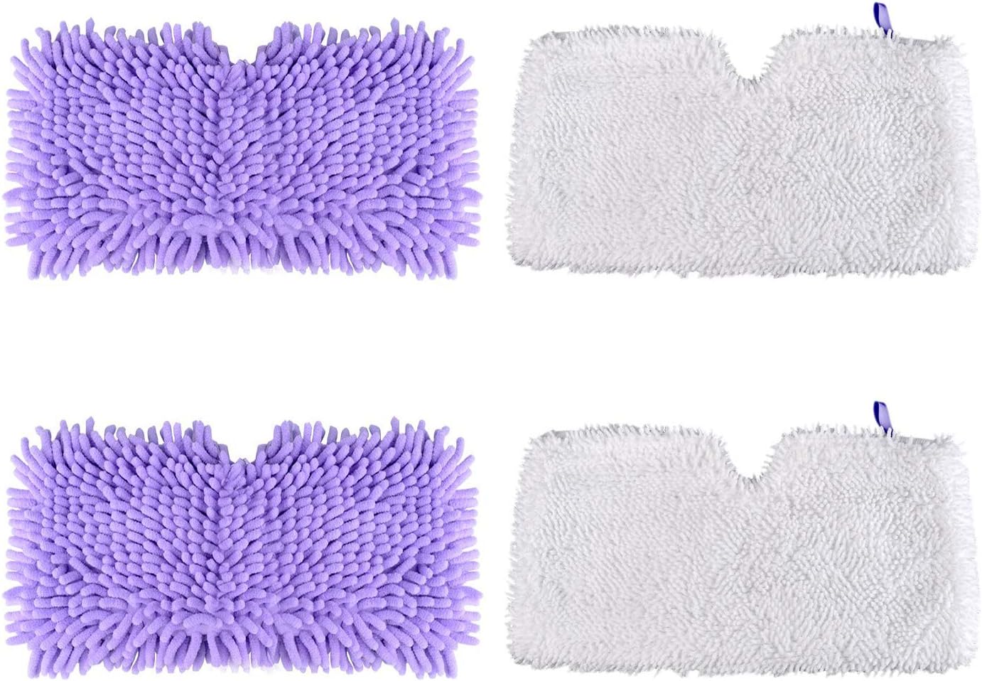 TOPGEEK Microfiber Chenille Steam Mop Pads Replacement Washable Cleaning Pads for Shark Steam Pocket Mops S3500 Series S3501 S3601 S3550 S3901 S3801 SE450 S3801CO S3601D 2 Pcs White and 2 Pcs Purple