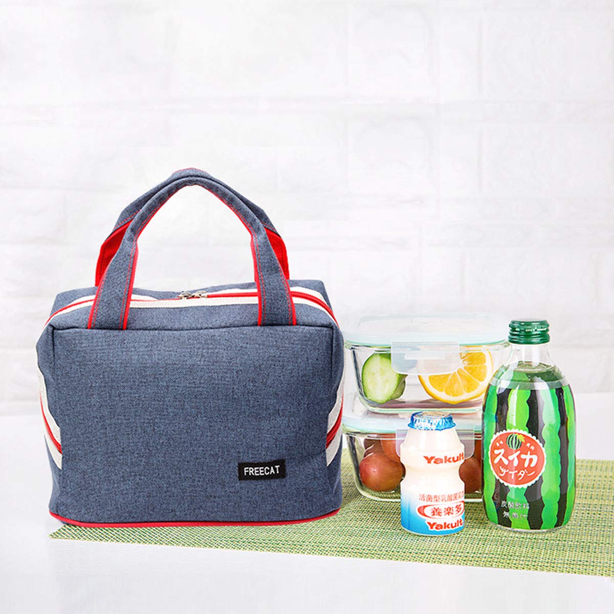 Lunch Bag Insulated Lunch Box Denim Tote Bag Reusable Lunch Containers with Zip Closure Lunch Organizer for Women Men Kids Boys Girls,School Work Office