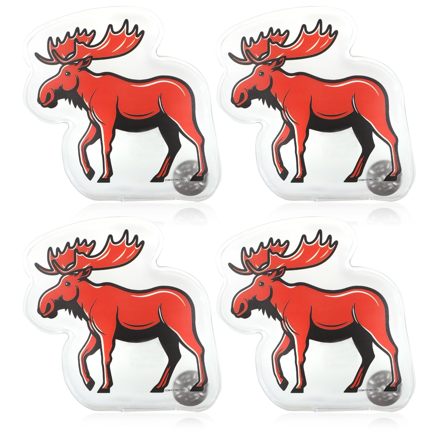 COM-FOUR® 4x reusable pocket warmers - hand warmers with elk motif - heat pad for cold days and for on the go - heat kink cushion (04 pieces - elk red)