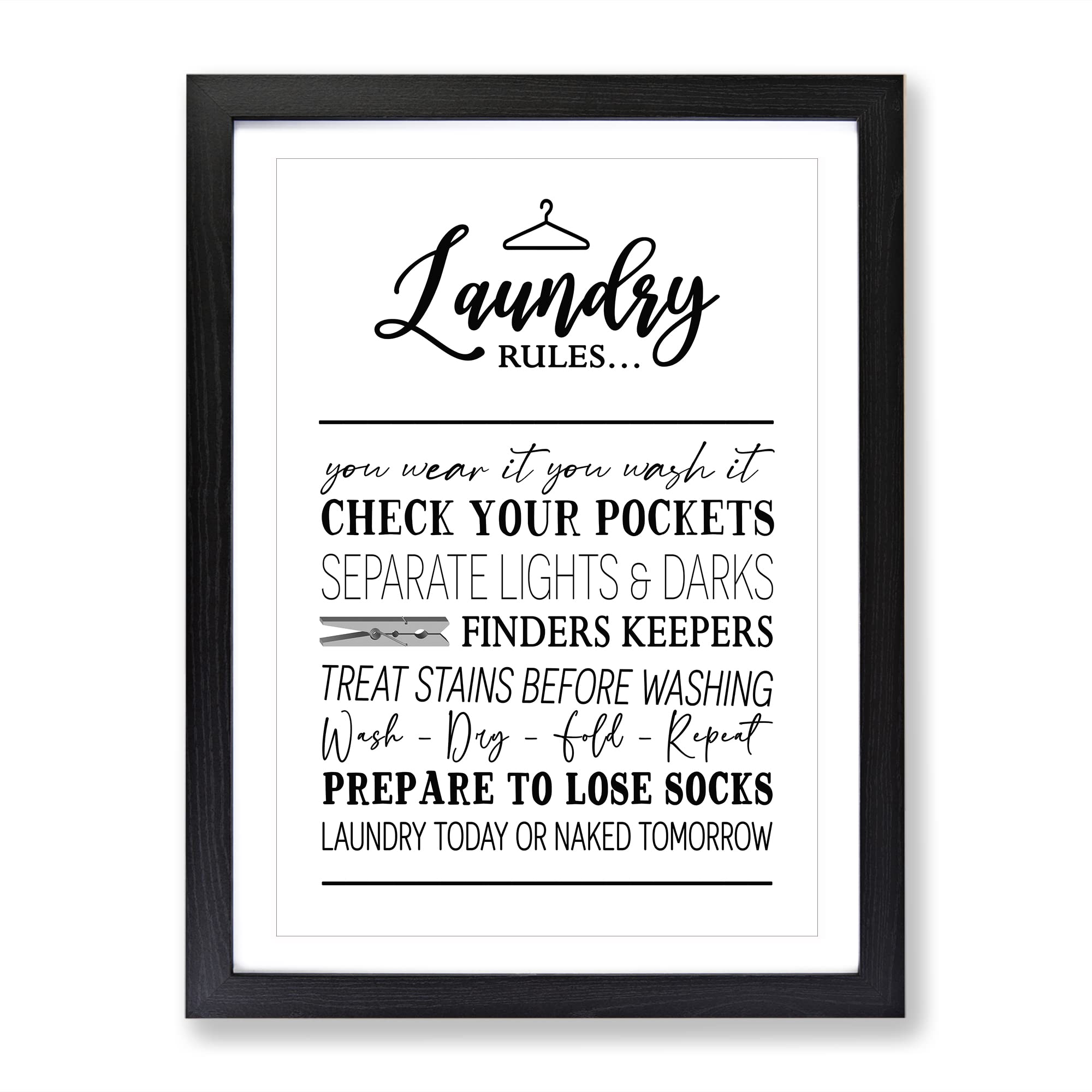 Laundry Rules Typography Quote Framed Wall Art Print, Ready to Hang Picture for Living Room Bedroom Home Office Décor, Black A3 (34 x 46 cm)