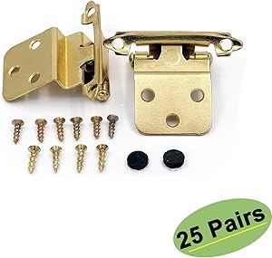 Inset Cabinet Hinges Self-Closing 25 Pairs(50Pack) - homdiy SCH38BB 3/8inch Gold Hinges for Cabinets Brushed Brass Inset Hinges Furniture Harware