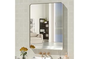 WEER 24X32 Inch Brushed Nickel Bathroom Mirror, Brushed Silver Metal Frame Mirror, Rounded Rectangle Silver Bathroom Vanity Mirror, Tempered Glass, Anti-Rust, Hangs Horizontally or Vertically