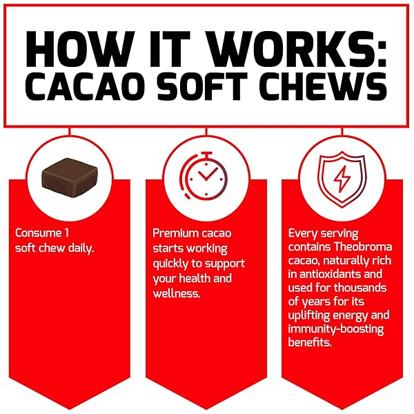 FORCE FACTOR CACAO SOFT CHEWS TO BOOST ENERGY AND IMMUNITY, POWERFUL SUPERFOOD AND ANTIOXIDANTS SUPPLEMENT MADE WITH PREMIUM CACAO, NON-GMO, GLUTEN-FREE, AND VEGAN, CHOCOLATE FLAVOR, 30 SOFT CHEWS