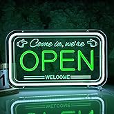 Britrio LED Open Sign for Business Window Advertisement Display Open Neon Sign for Bar Pub Cafe Restaurants Barber Shops Beauty Salon Wall Storefront Decor USB Powered with Dimmer Switch White Green