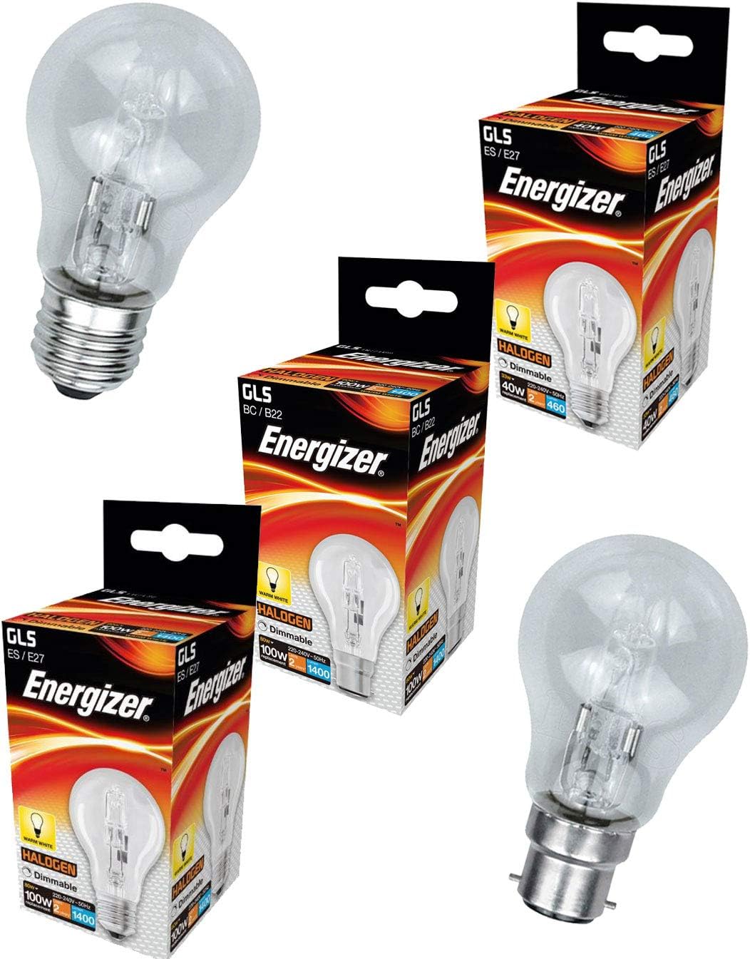 Energizer 40 W 60 W 100 Watt GLS Clear Halogen Bulb Screw BC
