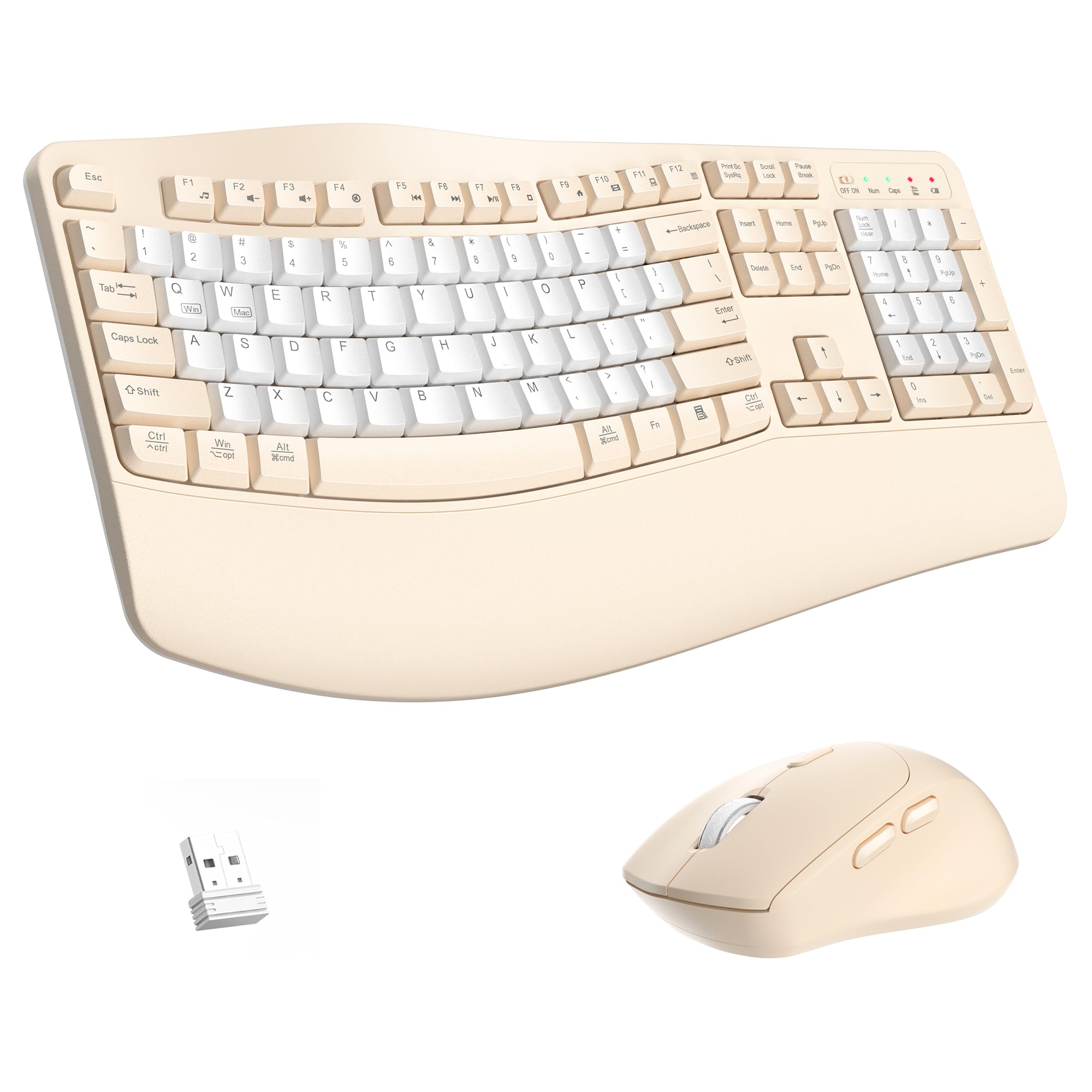 Photo 1 of Ergonomic Wireless Keyboard and Mouse Combo, Wave Keys Keyboard with Wrist Rest for Natural Typing, 3 DPI Adjustable Ergonomic Silent Mouse for Computer/Laptop/Windows/Mac (Latte Color-B)
