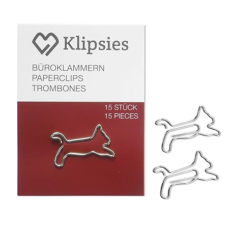 KLIPSIES Katze (Design wählbar) 15 Deko Büroklammern Motiv Heftklammern 1x15 Stück Silber