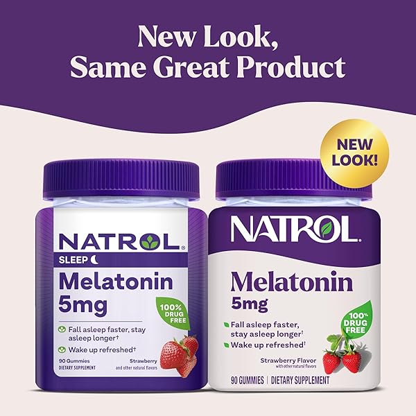 NATROL MELATONIN GUMMIES, SLEEP SUPPORT, 90 STRAWBERRY-FLAVORED ADULT MELATONIN GUMMIES, 5 MG SLEEP AIDS FOR ADULTS