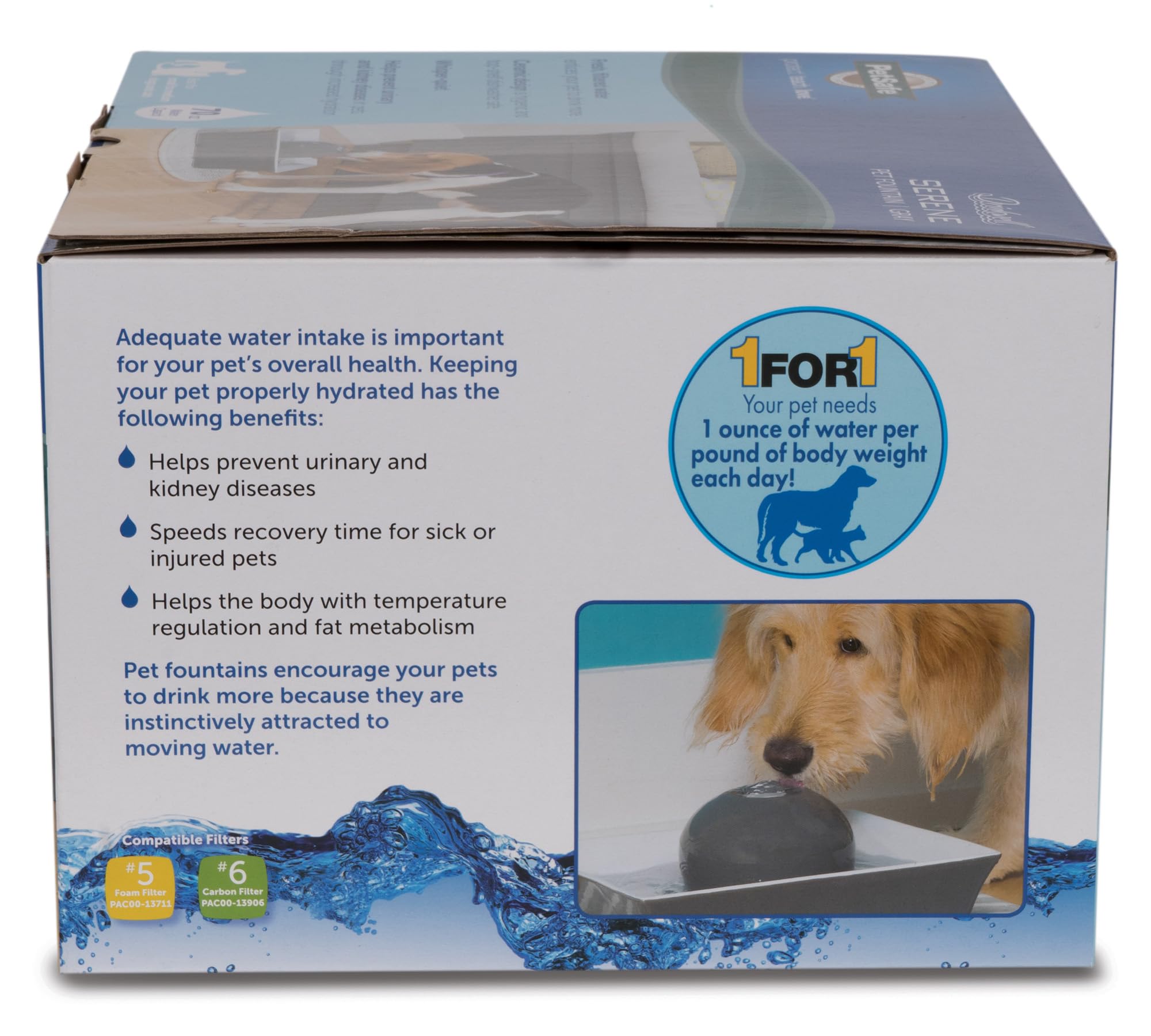 PetSafe Drinkwell Ceramic Pet Water Fountain - Quiet Automatic 70oz Dispenser for Cats & Dogs with Filters - Dishwasher Safe Square Design