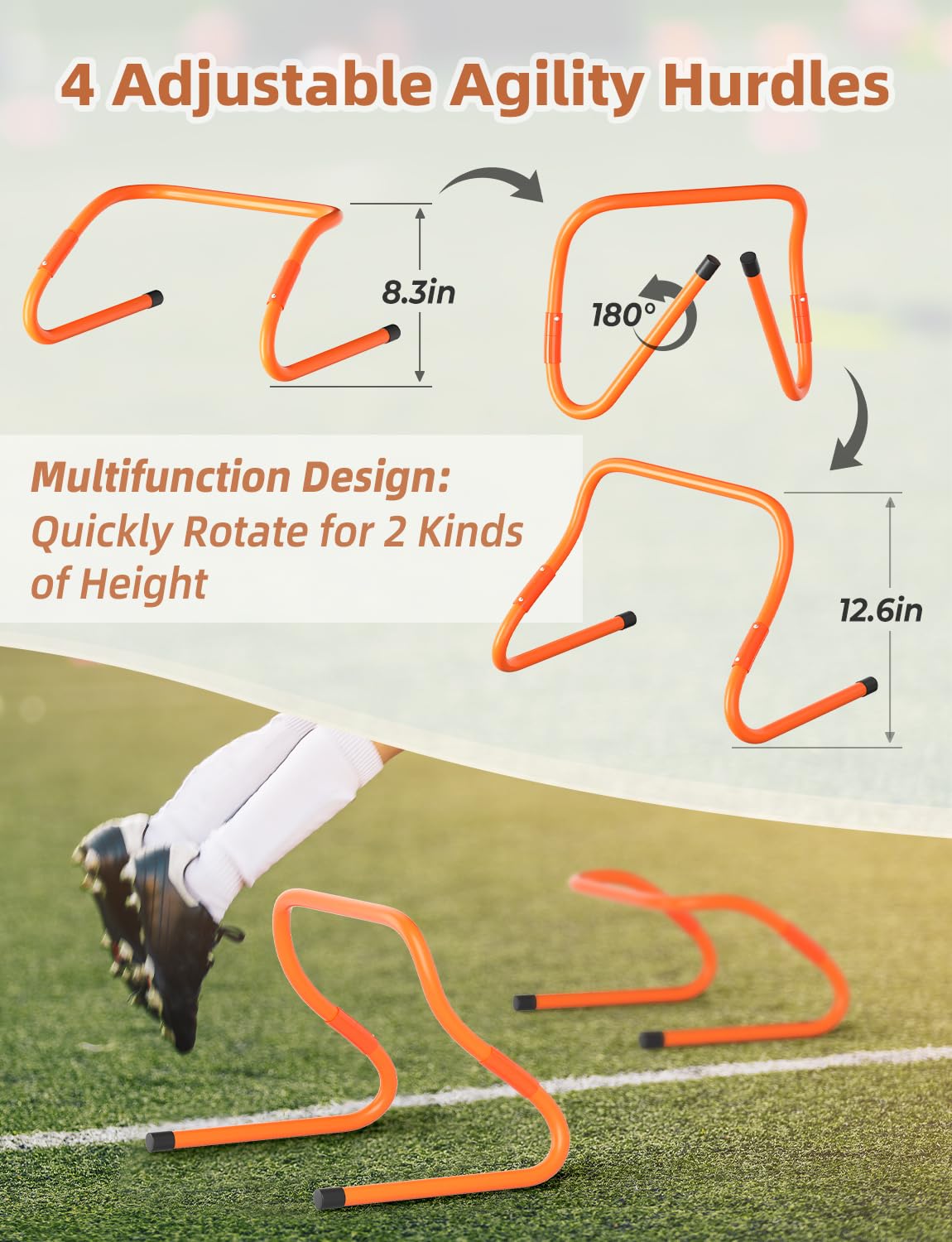 GHB Agility Ladder,Football Training Equipment Set,4 Agility Hurdles, 20 feet12 Rungs Speed Ladder,12 Disc Cones,Resistance Parachute, Jump Rope, 5 Resistance Bands