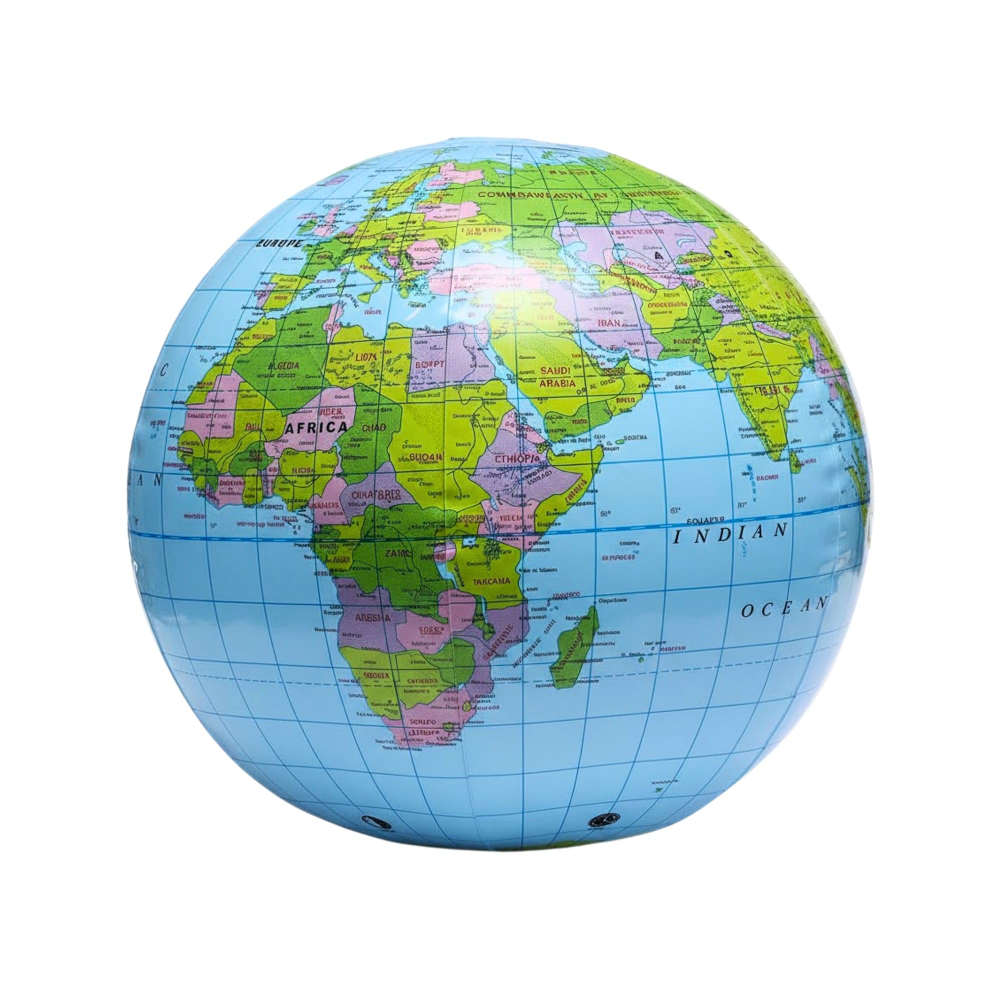 1 Pc 40 cm Inflatable World Globe with Detailed Earth Map, Educational Geography Ball Toys Showing Country Borders, Cities and Rivers, School Teaching Aid and Play Ball Gift for Home or Classroom
