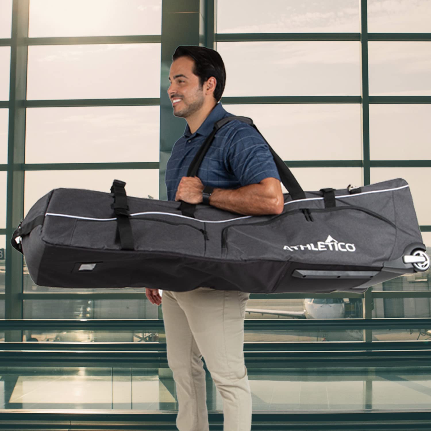 Athletico Ace Wheeled Golf Travel Bag - Heavy Duty Padded Golf Travel Case - Soft-Sided Club Cover - Waterproof - Universal Size