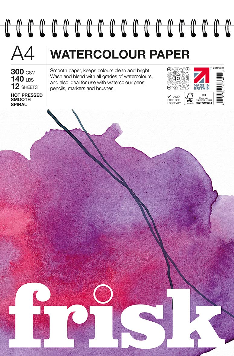 Frisk Watercolour Paper Spiral Hot Pressed/Smooth A3 300gsm