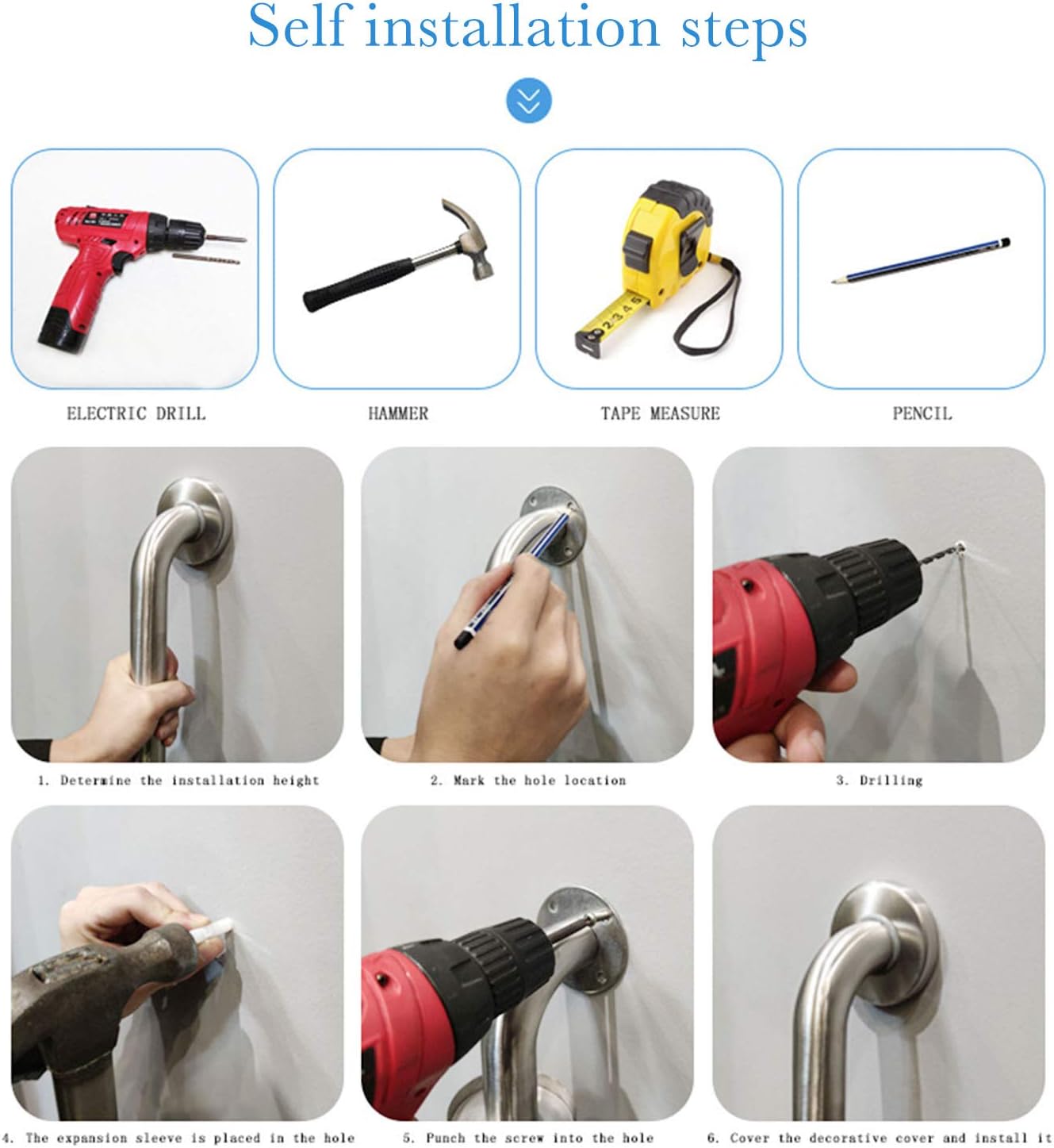 2 Pack Anti-Slip Bath Grab Bar Handle, Chrome Stainless Steel Bathroom Balance Bar Sturdy Shower Safety Hand Rail Support for Elderly, Handicapped, Pregnant Women, Child: Health & Personal Care