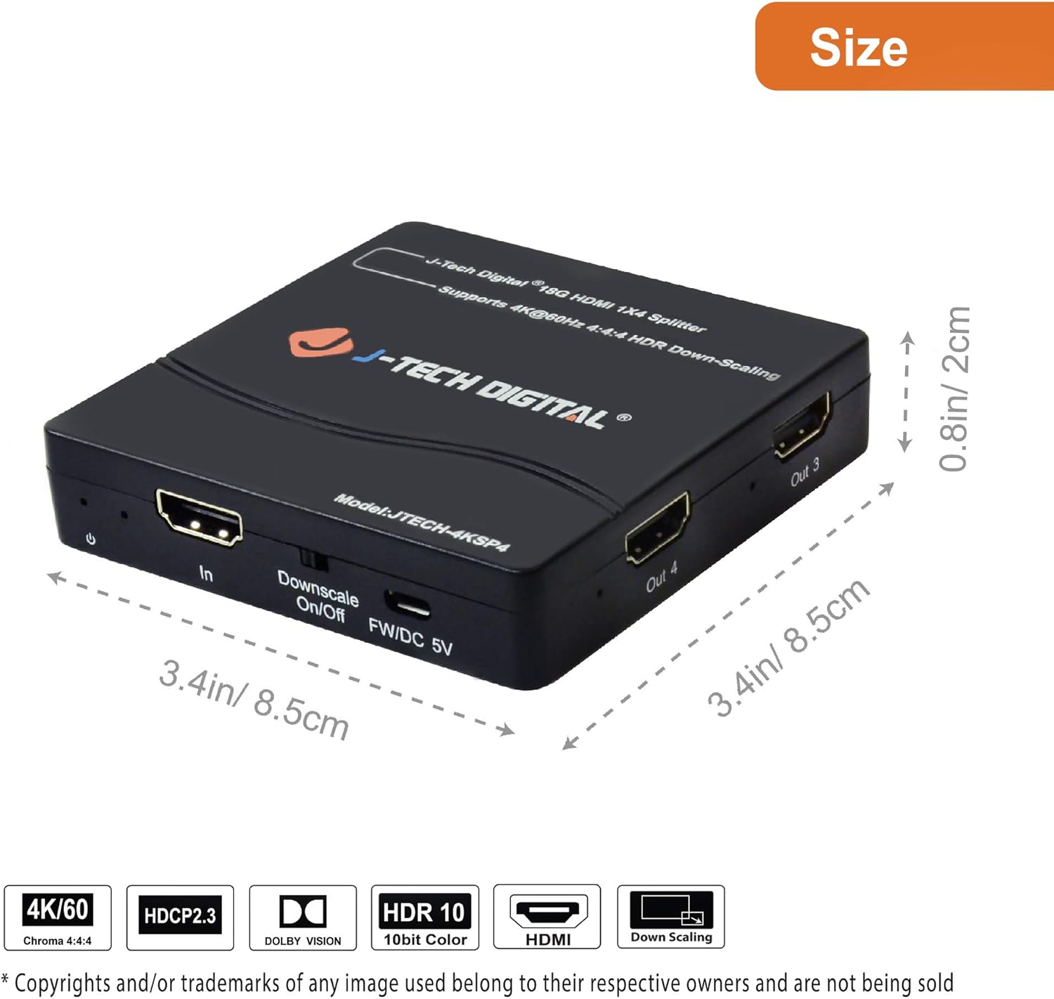 HDMI Splitter 4K 60Hz 1X4 Multi-Resolution Output (MRO) by J-Tech Digital HDMI 2.0 Splitter Supports downscale HDR HDR10 / Dolby Vision 4K@60Hz 4:4:4 HDCP2.3 2.2 (JTECH-4KSP4): Home Audio & Theater