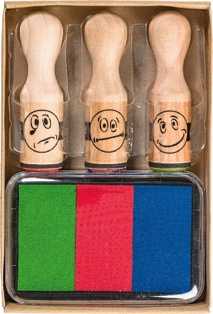 Brunnen 1048692 Reward Stamp Set with Smiley Motif / 3 Motif Stamps/Wood/with 3 Colours