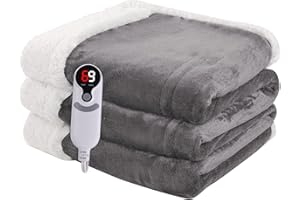 Minervada Heated Blanket Electric Blanket Full Size 72''x84'', Soft Flannel Heating Blanket with 1-10 Hour Auto Off - 6 Heat Settings - Machine Washable - Light Grey