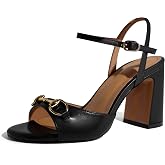 iadore Women Fashion High Block Heel Shoes Strappy with Buckle Fashion Studded Round Open Toe Summer Dress Sandals Size 5-12 US