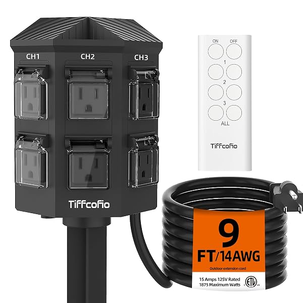 OUTDOOR REMOTE CONTROL POWER STRIP, 9FT EXTENSION CORD...