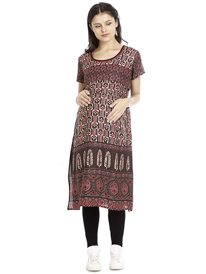 Minelli Short Nursing Kurti with Concealed Zipper and extra Layer