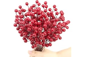 Yistao 20 Pack Artificial Red Berry Stems, Christmas Red Berries Artificial Fruit Berry Holly Christmas Berry Branch Home Holiday Wedding Party DIY Christmas Tree Crafts Decor