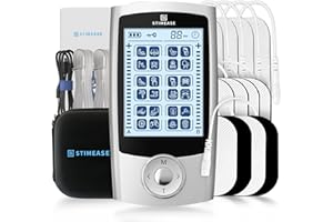 STIMEASE TENS EMS Unit Muscle Stimulator 24 Modes, Dual Channel, Rechargeable Pulse Massager for Back, Neck, Muscle Pain Relief. with 12 Electrode Pads, ABS Pads Holder, USB Cable, and TENS Unit Case. (Silver)