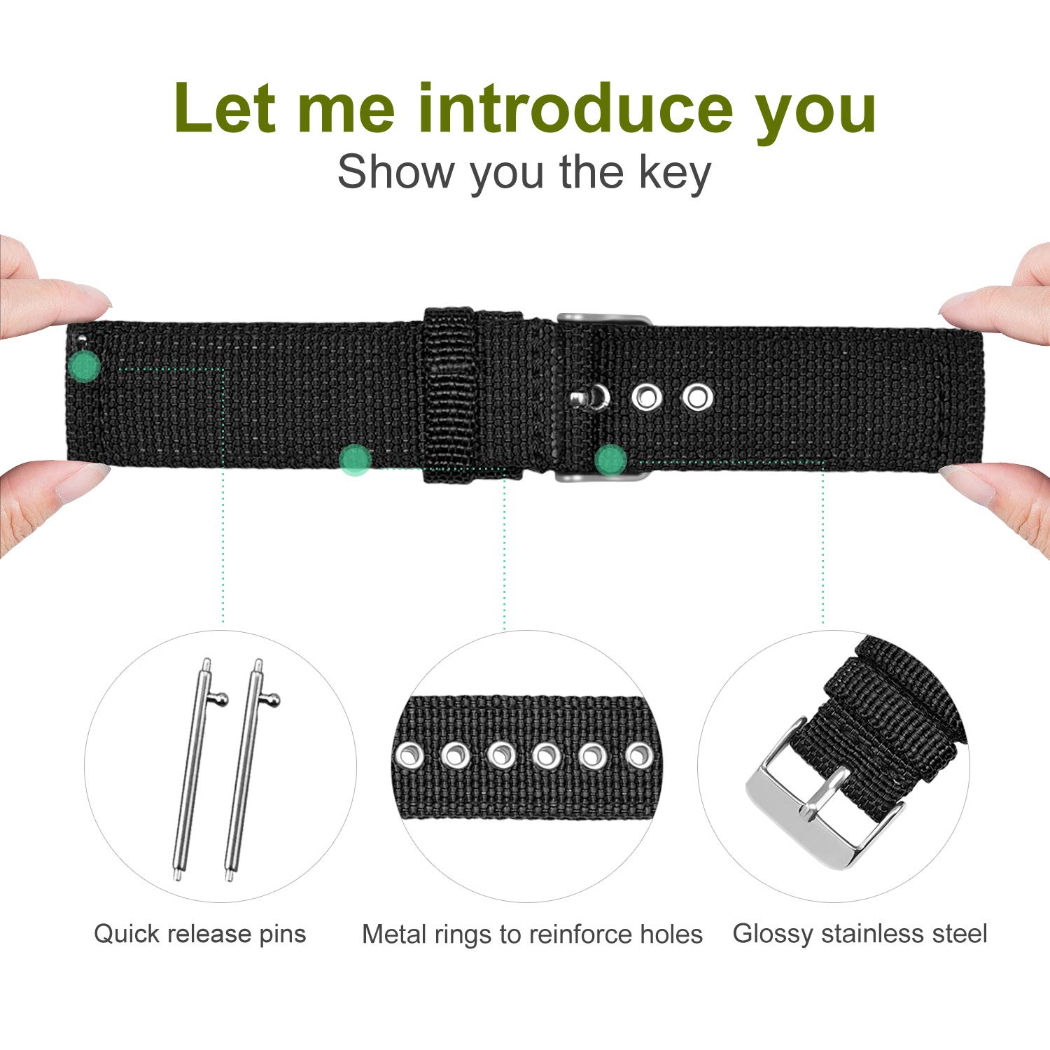 ULLCHRO Nylon Watch Strap Replacement Watch Band Military Army Men Women - 18mm, 20mm, 22mm, 24mm Watch Bracelet with Stainless Steel Silver Buckle