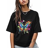 Colorful Butterfly T Shirts for Women Graphic Short Sleeve T Shirts Cute Pattern Cotton Crewneck Casual Summer Tops