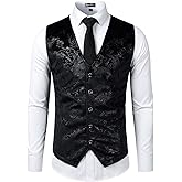 ZEROYAA Mens Hipster Metallic Paisley Printed Single Breasted V-Neck Suit Vest/Tuxedo Waistcoat